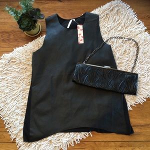 Last Kiss Stretchy Faux Leather Top Black Medium NWT